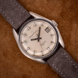 Eterna-Matic KonTiki 20 ref. 130FTT silver dial with date at three and five-dot logo on grey suede strap