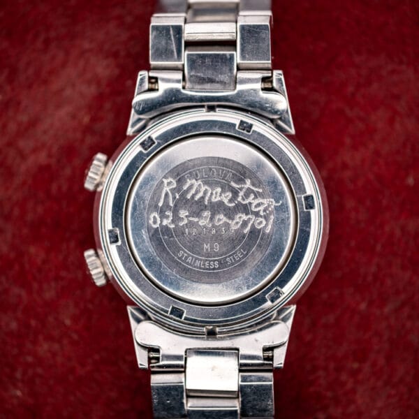 Bulova ref. 773 caseback stamped BULOVA and STAINLESS STEEL with the M9 date code and watchmaker service marks