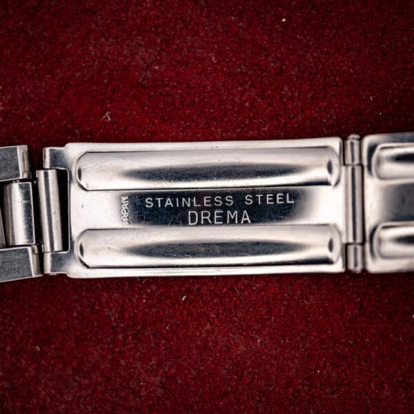Bracelet clasp interior stamped STAINLESS STEEL, DREMA and JAPAN on the Bulova Sea King Wrist Alarm 773
