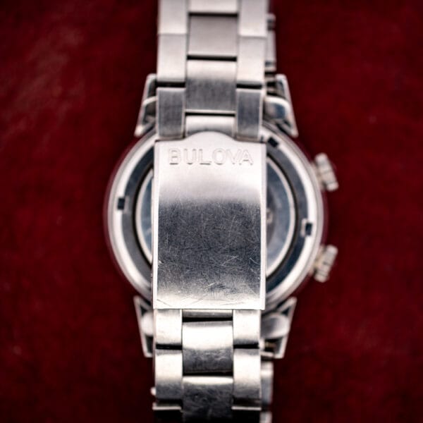 Signed BULOVA folding clasp on the stainless steel bracelet of the Sea King Wrist Alarm ref. 773