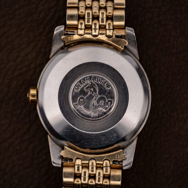 Omega Seamaster 2848 stainless steel caseback with hippocampus seahorse medallion and WATERPROOF stamp