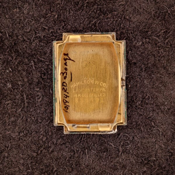 Hamilton Wilshire inner caseback signed HAMILTON W. CO. LANCASTER PA. 14K GOLD FILLED with case serial