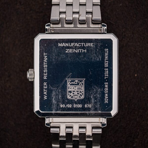 Zenith Elite solid steel caseback engraved Manufacture Zenith, reference 90.02.0100.670