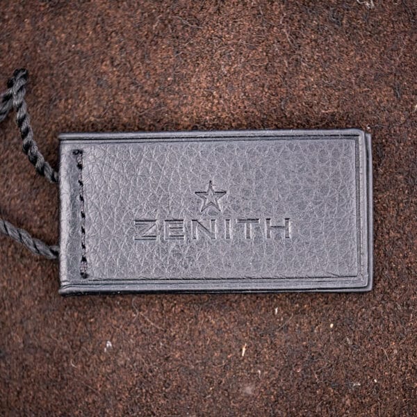 Zenith leather hang tag with embossed star, included with the Elite