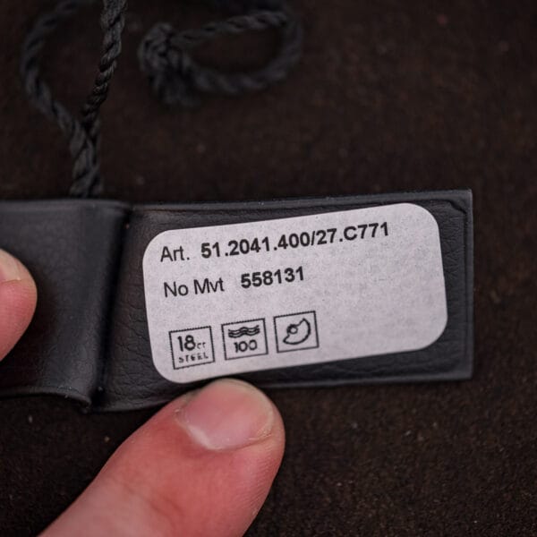 Zenith hang tag sticker with article number and 18/8 steel marking