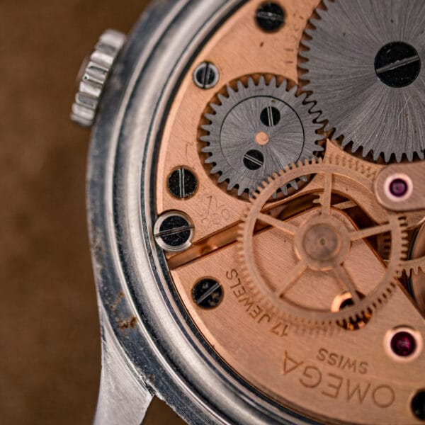 Omega caliber 280 center-seconds movement with the bridge stamped Omega 280, seen inside the 2256/1