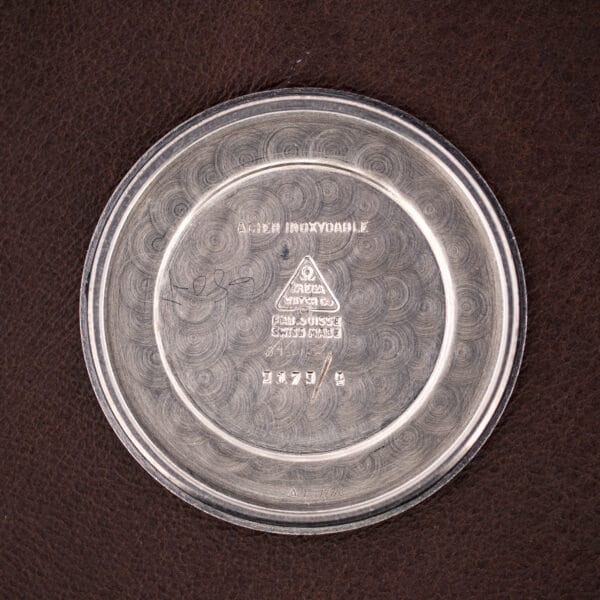 Inner caseback of the Omega 2179/4 stamped ACIER INOXYDABLE and reference 2179/4