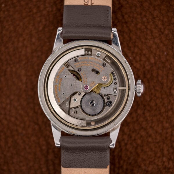 Gruen caliber 460 automatic movement, seventeen jewels, marked Autowind Veri-Thin Patented, with bumper buffer springs visible.