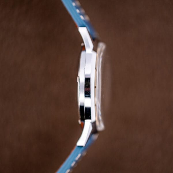 Opposite profile of the Gruen Precision showing the domed acrylic crystal and clean polished flank.