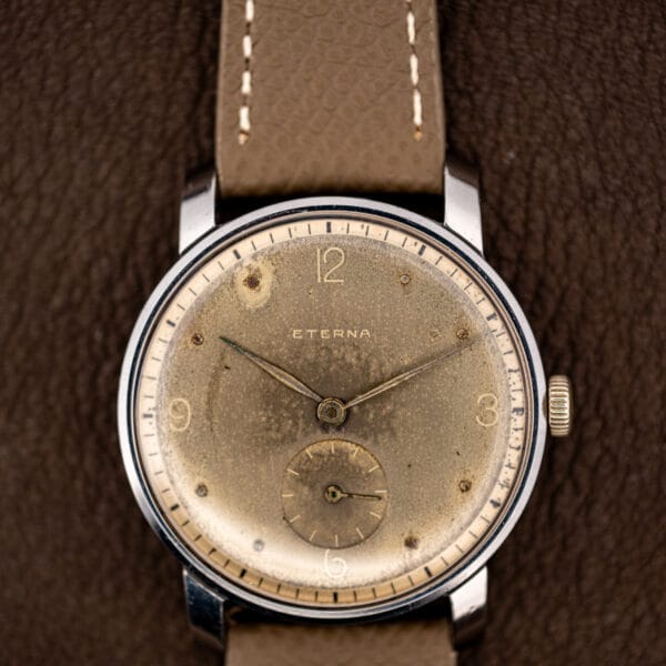 Eterna manual wind dress watch dial signed ETERNA with outlined Arabic numerals at twelve, three, six, nine