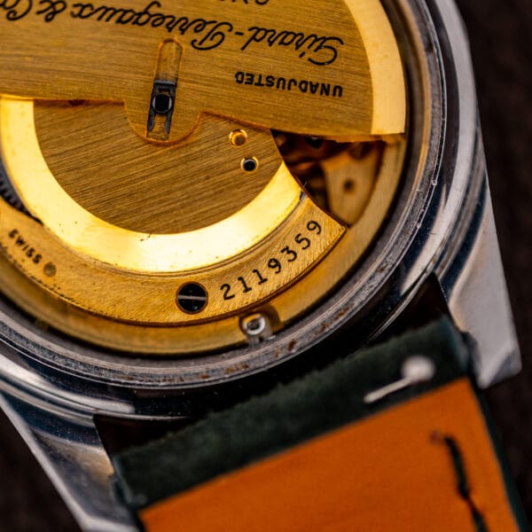 Girard-Perregaux Gyromatic movement detail with script rotor signature and movement serial 2119359