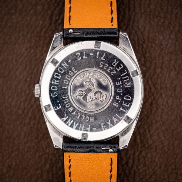 Omega Seamaster 166.032 caseback engraved FRANK E. GORDON EXALTED RULER 71-72 around the raised seahorse medallion