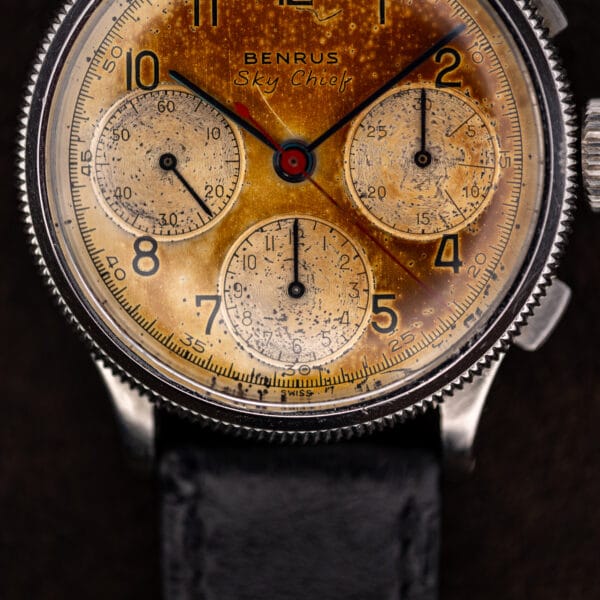 Benrus Sky Chief three-register dial with silvered snailed subdials and SWISS printed at six