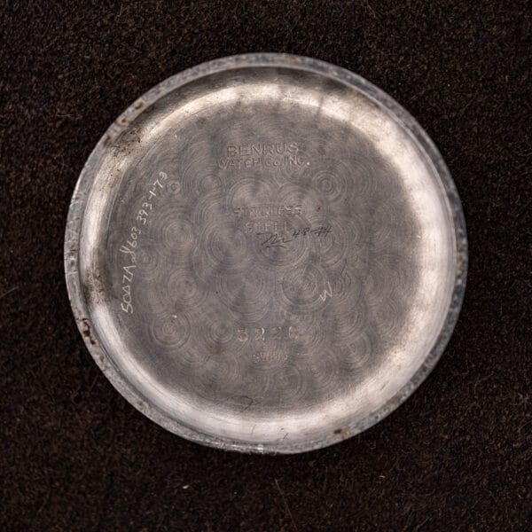 Benrus Sky Chief inner caseback stamped BENRUS WATCH Co INC, STAINLESS STEEL, 3226 SWISS