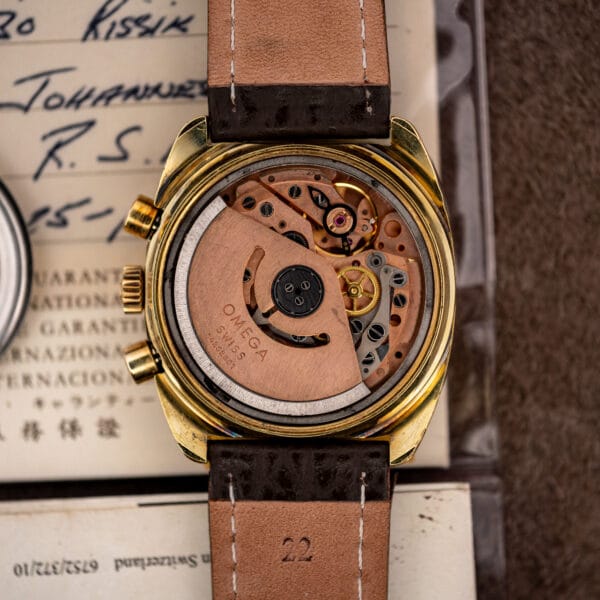 Omega calibre 1040 in the 176.007 case with the back removed, copper rotor and balance wheel visible