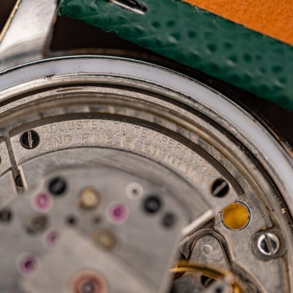 Movado Kingmatic movement bridge stamped ADJUSTED TO TEMPERATURE AND FIVE 5 POSITIONS under the winding rotor