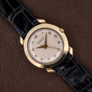 Vintage Hamilton K-455 automatic watch with silvered dial, applied gold numerals and 10k gold filled case