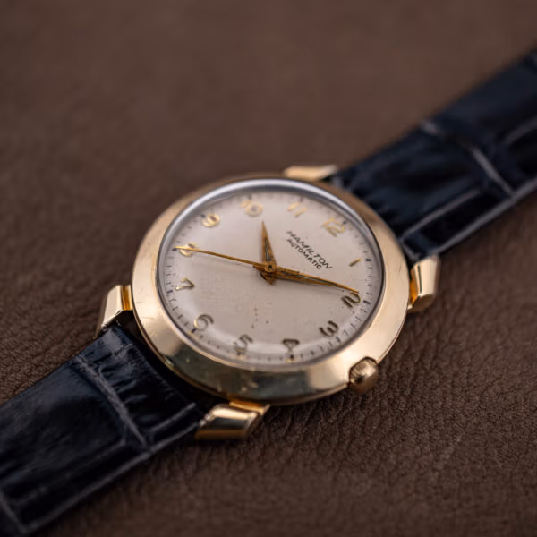 Vintage Hamilton K-455 automatic wristwatch on a new black leather strap