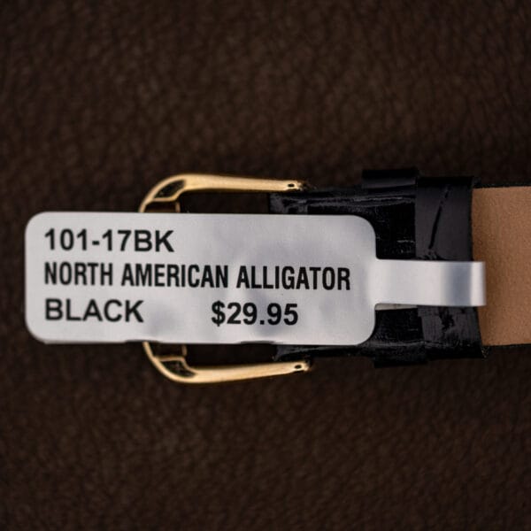 Tag for the new black North American alligator strap in 17mm