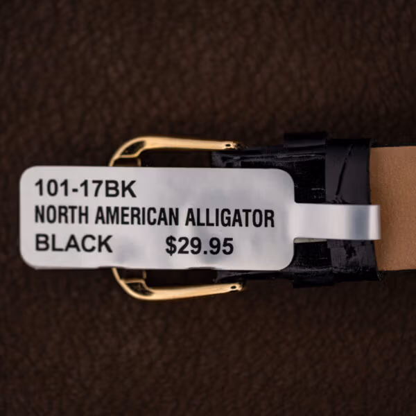 Tag for the new black North American alligator strap in 17mm
