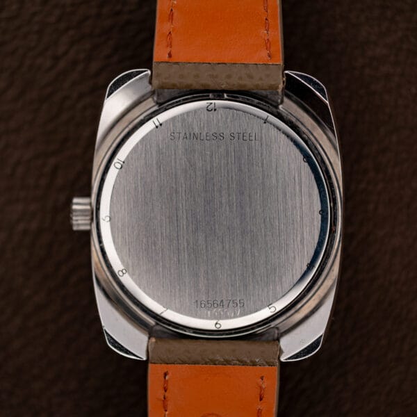 Stainless steel caseback exterior of the Longines Electronic 1522-1 with serial number