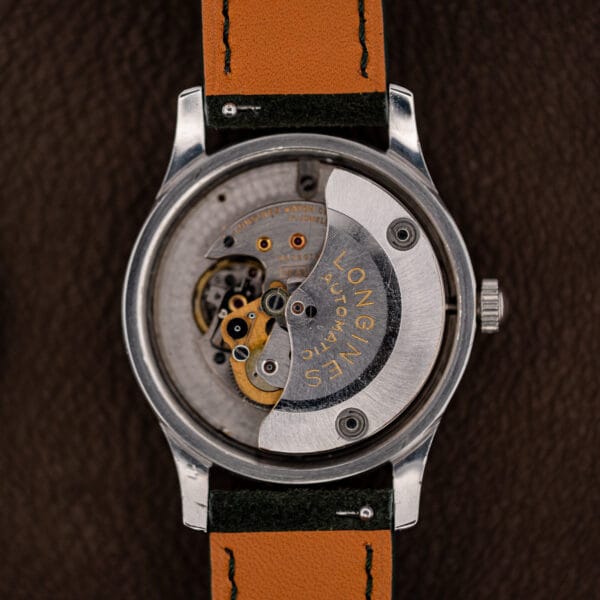 Longines caliber 22AS in case with gold-engraved Longines Automatic rotor and exposed winding bridge