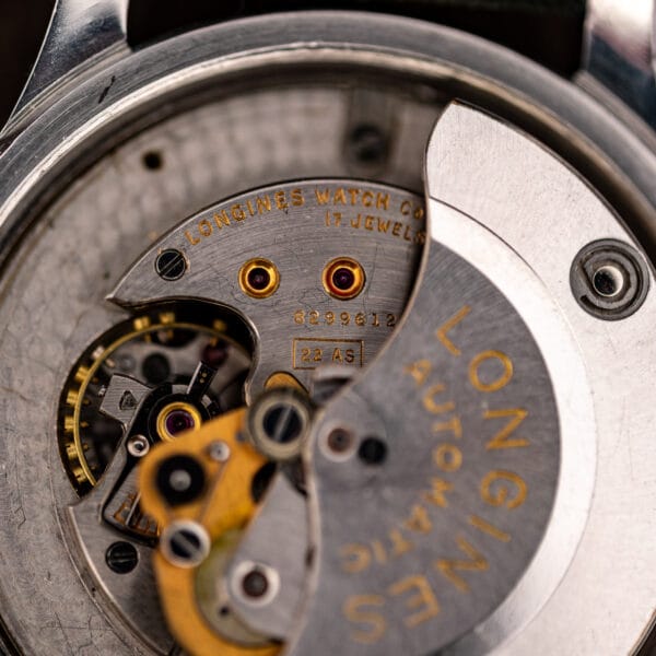 Longines 22AS bridge macro with 17 JEWELS engraving, serial 8299612 and the boxed caliber stamp