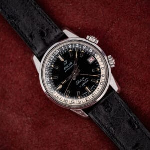 Enicar Sherpa Jet 126/002 black dial with 24-hour inner bezel, date at three, and twin compressor crowns