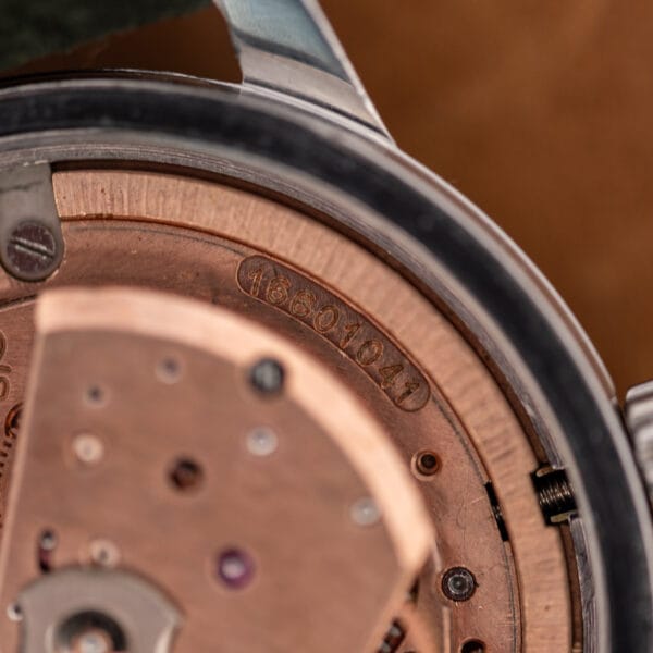 Omega caliber 470 movement edge stamped with serial number 16604044, dating production to the late 1950s