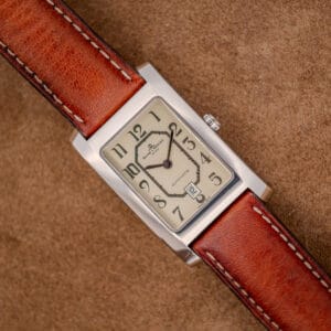Baume Mercier Hampton MV045120 off-white Art Deco dial with date at six on brown leather strap
