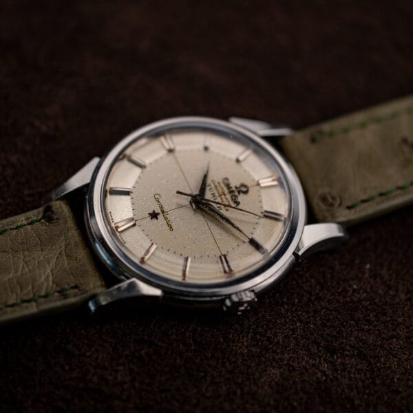 Omega Constellation dial reading Chronometer Officially Certified, spotted silver field and applied baton markers
