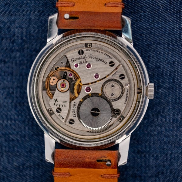 Girard Perregaux Sea Hawk open case showing its signed manual-wind movement and SEVENTEEN 17 JEWELS marking