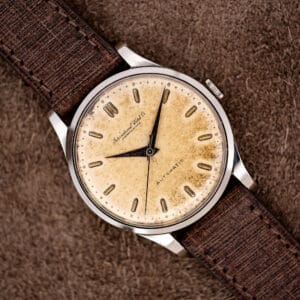 IWC automatic with mottled eggshell dial, dauphine hands and brown Babele strap