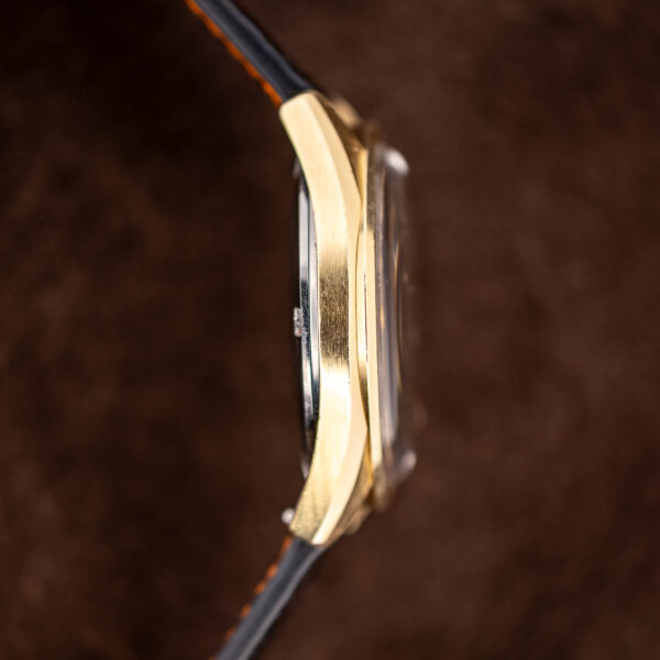 Omega Seamaster opposite case profile showing curved lugs, bezel edge and the raised crystal silhouette