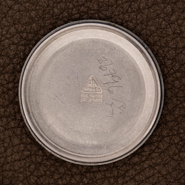 Omega Constellation 168.010 inner caseback displaying Omega maker stamp, reference number and steel marking