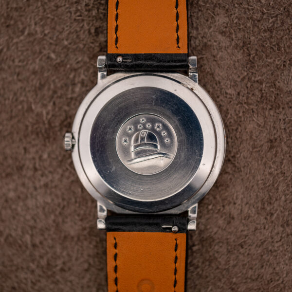 Steel caseback of the Omega Constellation 157.0001 with the observatory and eight stars medallion