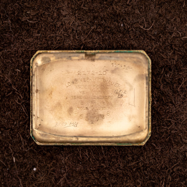 Inner caseback of the Longines 2172-10 with Longines-Wittnauer, reference and gold-filled stamps